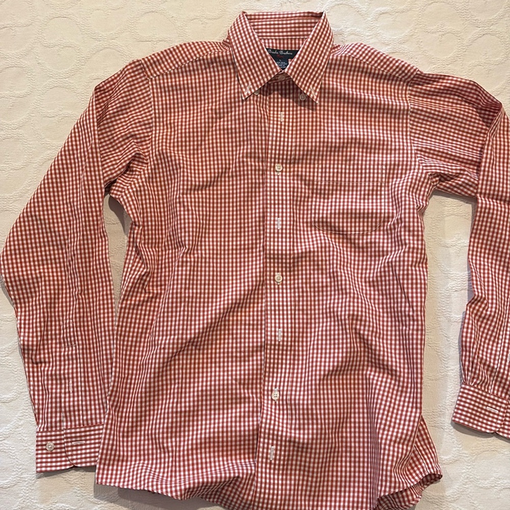 Brooks Brothers Bpys Long Sleeve Button Down Up Oxford Gingham Non-Iron L 12-14